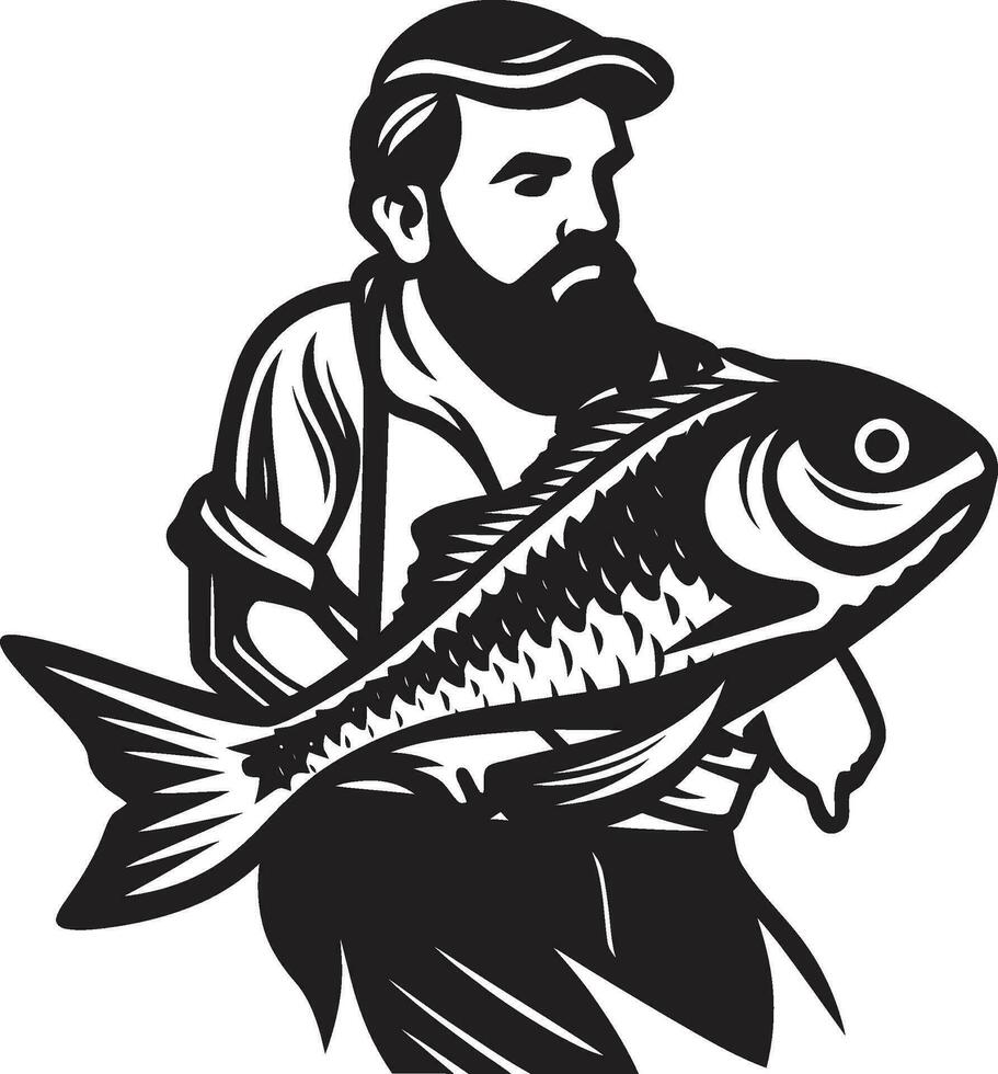 Fischers Leben Logo ein Symbol von Abenteuer Freiheit und Harmonie mit Natur Fischers Fang Logo ein Symbol von Fülle der Wohlstand und gut Vermögen vektor