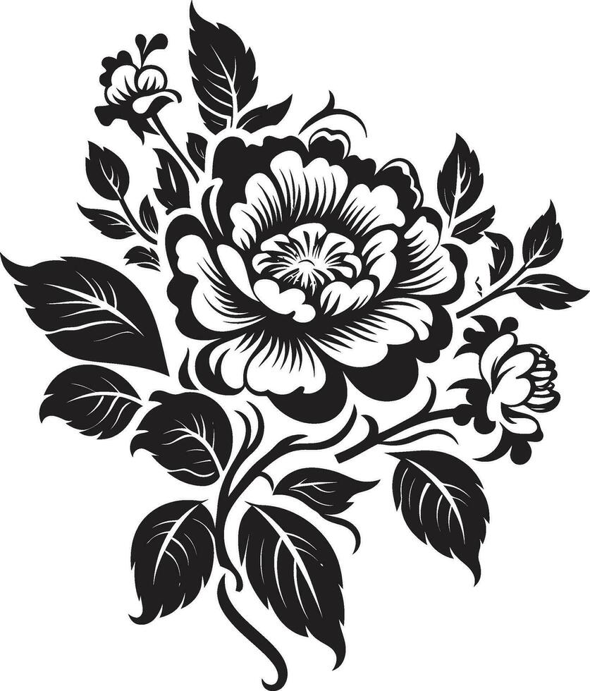 schwarz Blumen- Symbol zum ein feminin aussehen schwarz Blumen- Symbol zum ein Jahrgang aussehen vektor