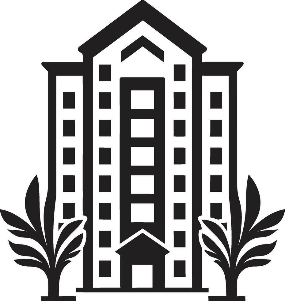 elegant levande symbol lägenhet byggnad ikon svart förträfflighet vektor lägenhet logotyp