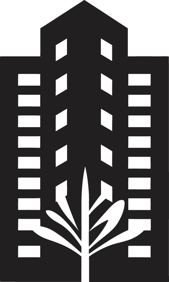städtisch Eleganz im schwarz Wohnung Logo luxuriös Residenz Stadtbild Emblem im schwarz vektor