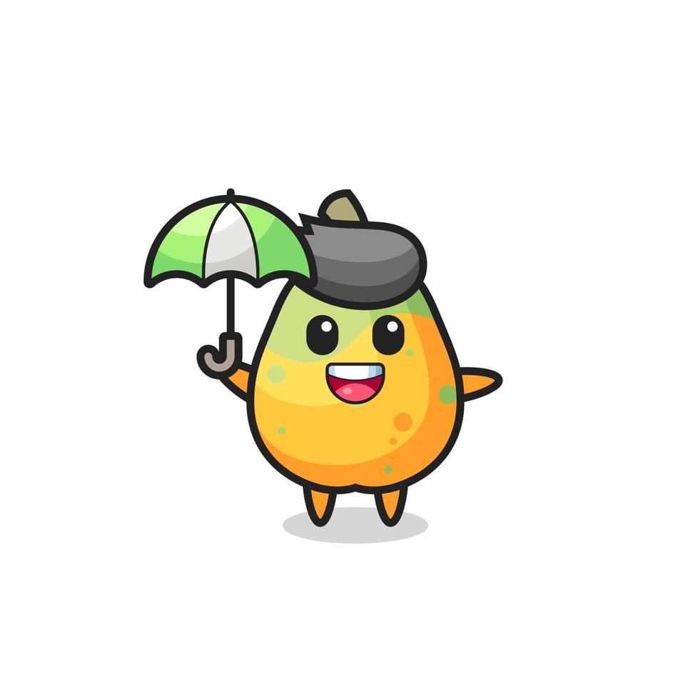 söt papaya illustration som håller ett paraply vektor