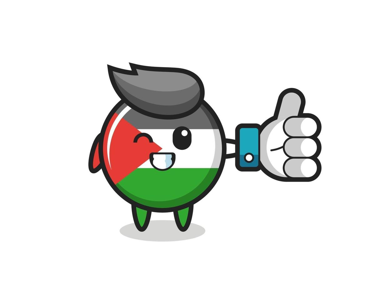 süßes Palästina-Flaggenabzeichen mit Social-Media-Daumen hoch-Symbol vektor