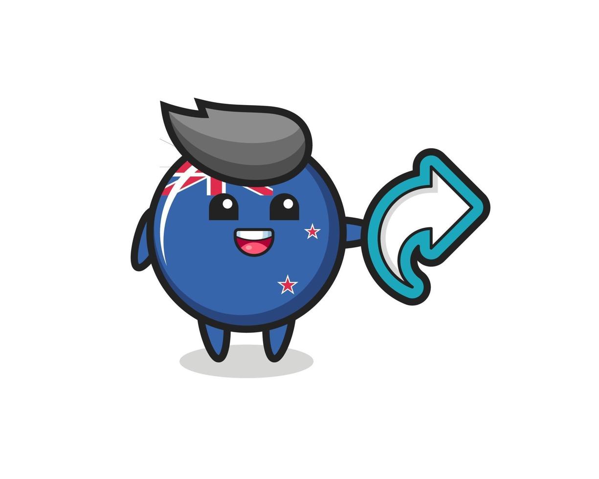 Süßes neuseeländisches Flaggenabzeichen halten Social Media Share-Symbol vektor