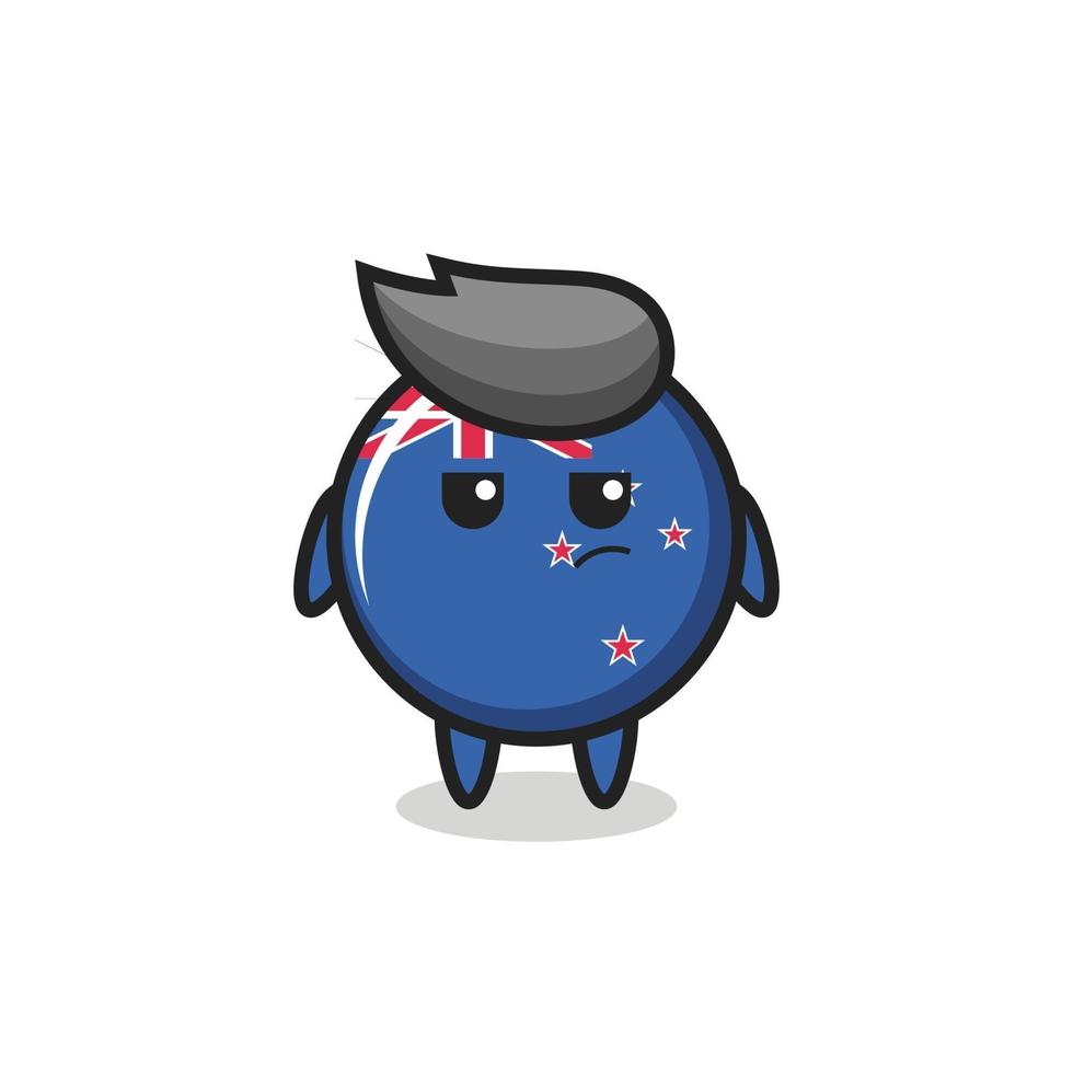 süßer neuseeländischer Flaggen-Abzeichen-Charakter mit verdächtigem Ausdruck vektor