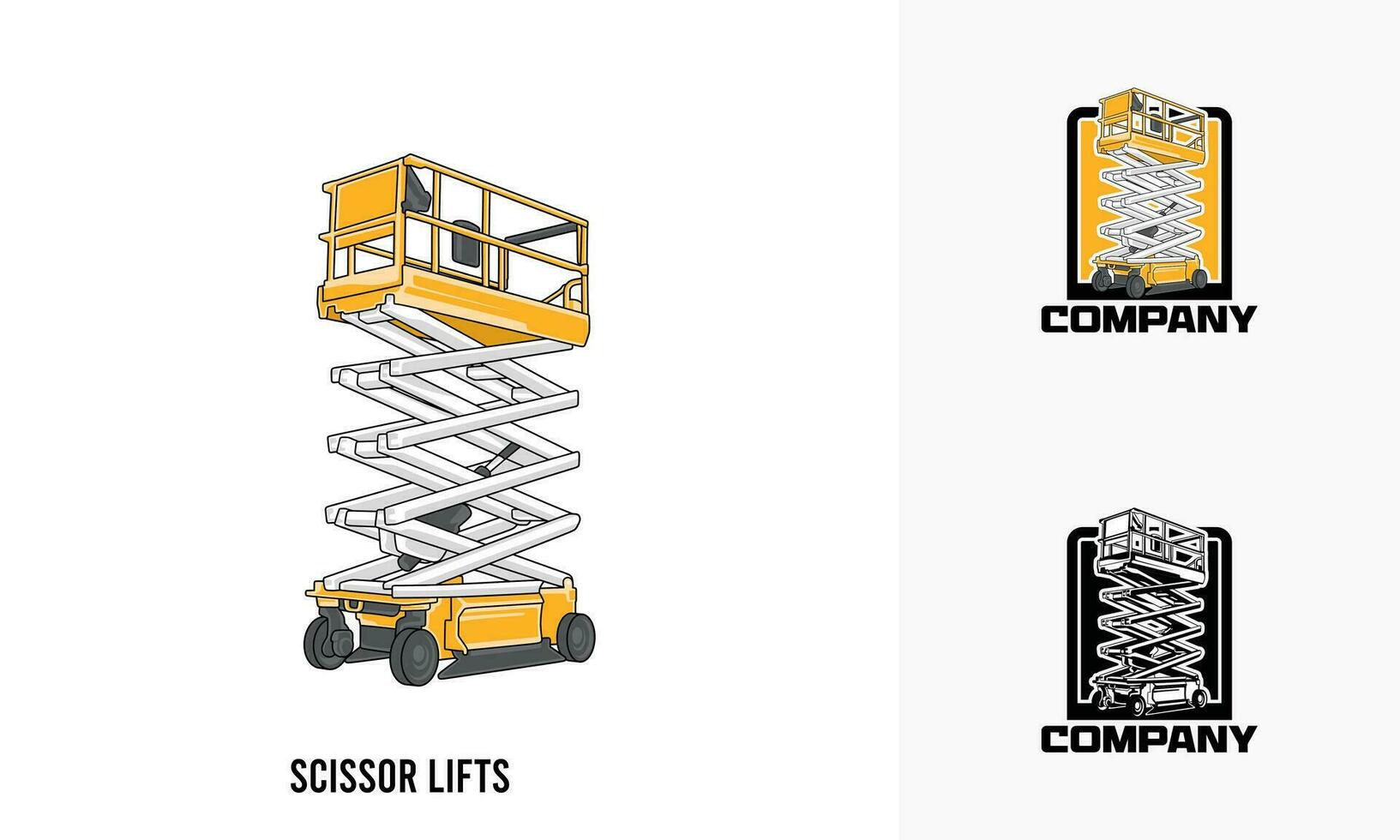 Schere Aufzüge schwer Ausrüstung Illustration, Schere Aufzüge schwer Ausrüstung Logo Abzeichen Vorlage Vektor