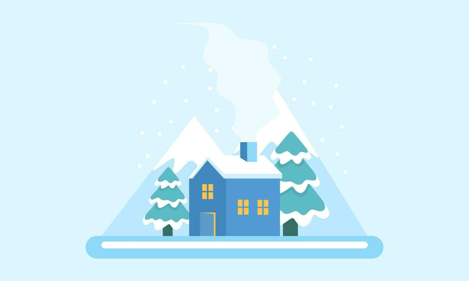 söt vinter- landskap. vinter- baner. härlig hus i en snöig dal. horisontell landskap. vinter- stuga illustration vektor