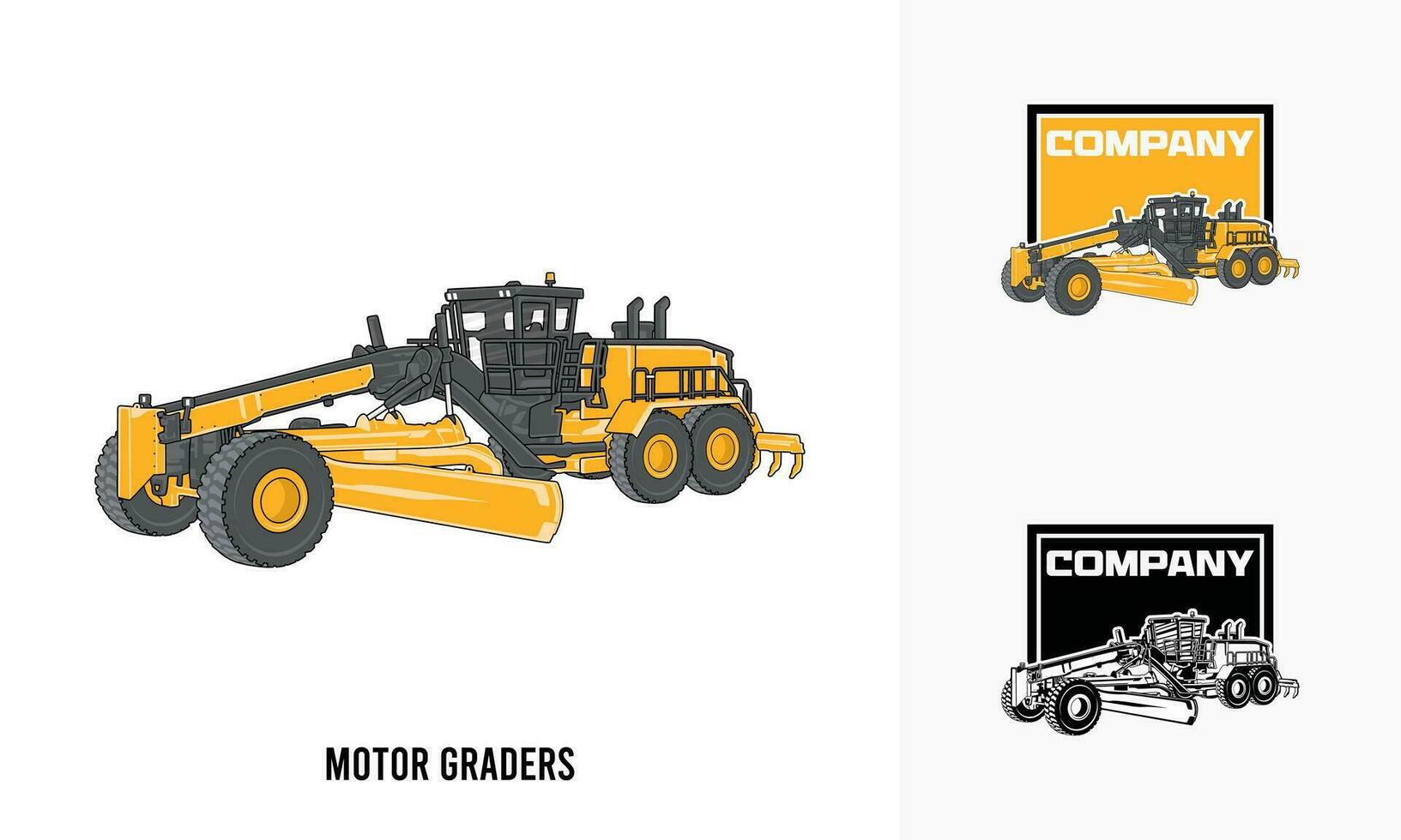 Motor- Grader schwer Ausrüstung Illustration, Motor- Grader schwer Ausrüstung Logo Abzeichen Vorlage Vektor