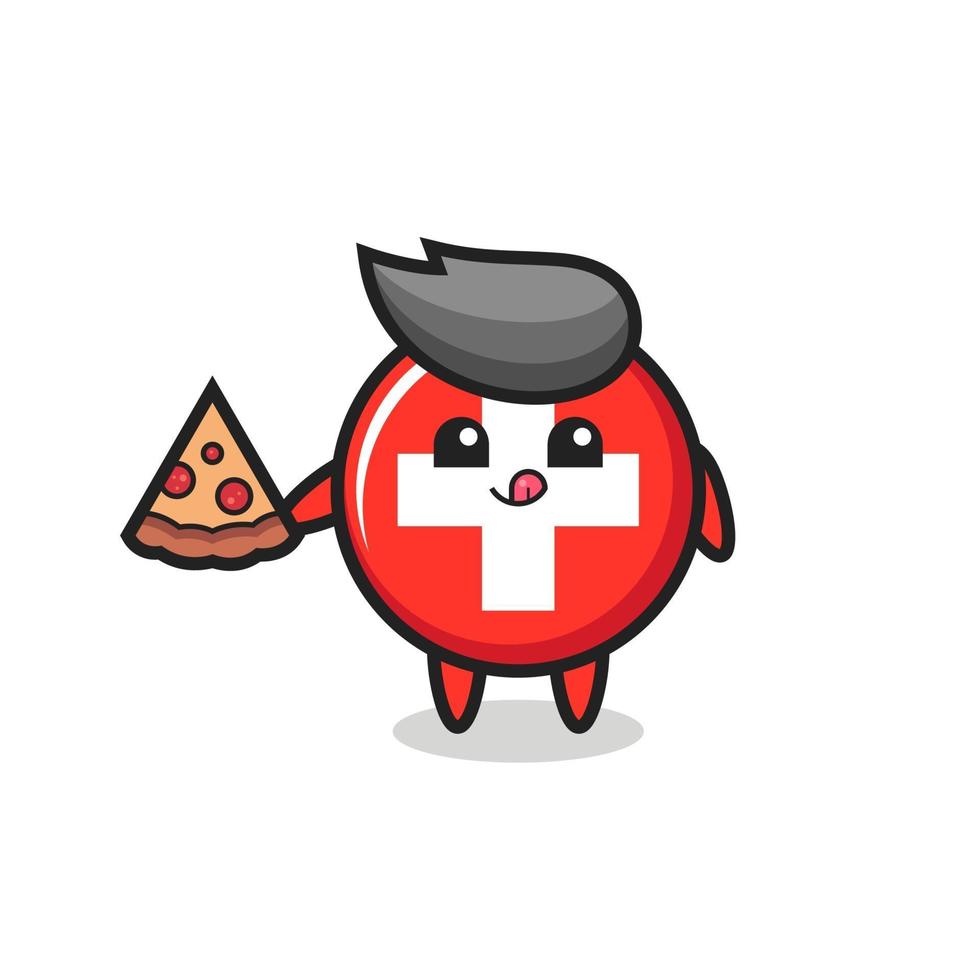 süße schweizer flagge abzeichen cartoon pizza essen vektor