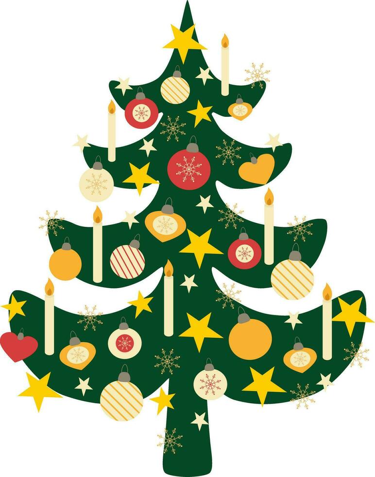vektor illustration av jul träd med bollar och ljus