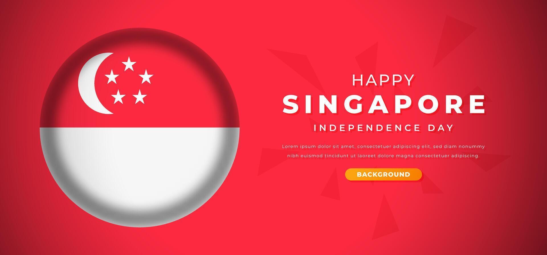 Lycklig singapore oberoende dag design papper skära former bakgrund illustration för affisch, baner, reklam, hälsning kort vektor