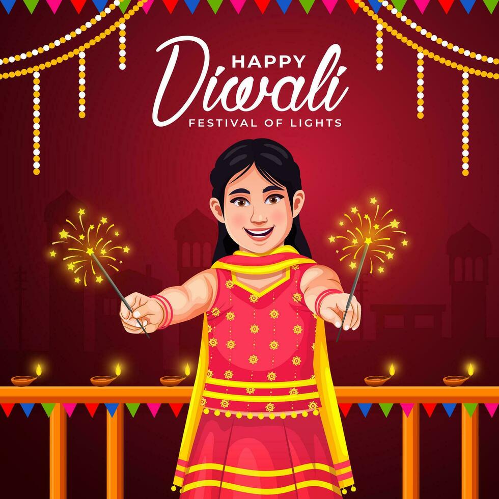 Lycklig diwali indisk festival kreativ affisch design mall vektor