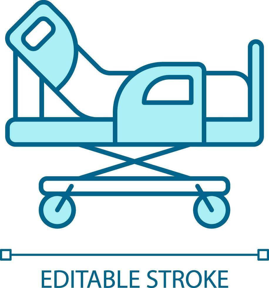 2d pixel perfekt redigerbar blå gurney ikon, isolerat enfärgad vektor, tunn linje illustration representerar medicinsk vård Utrustning. vektor