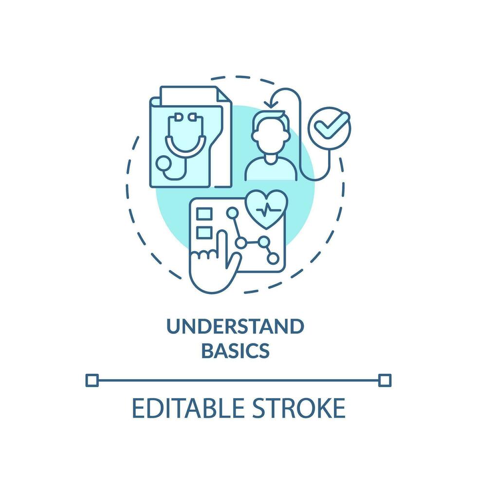 2d editierbar Blau Symbol verstehen Grundlagen Konzept, isoliert monochromatisch Vektor, Gesundheit Interoperabilität Ressourcen dünn Linie Illustration. vektor