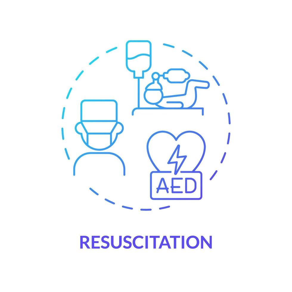 återupplivning blå lutning begrepp ikon. liv Stöd. luftväg förvaltning. kritisk sjukdom. hjälpa hjälp. nödsituation hälsa vård abstrakt aning tunn linje illustration. isolerat översikt teckning vektor