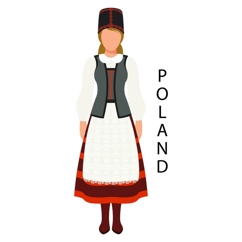 kvinna i putsa folk retro kostym. kultur och traditioner av polen. illustration, vektor