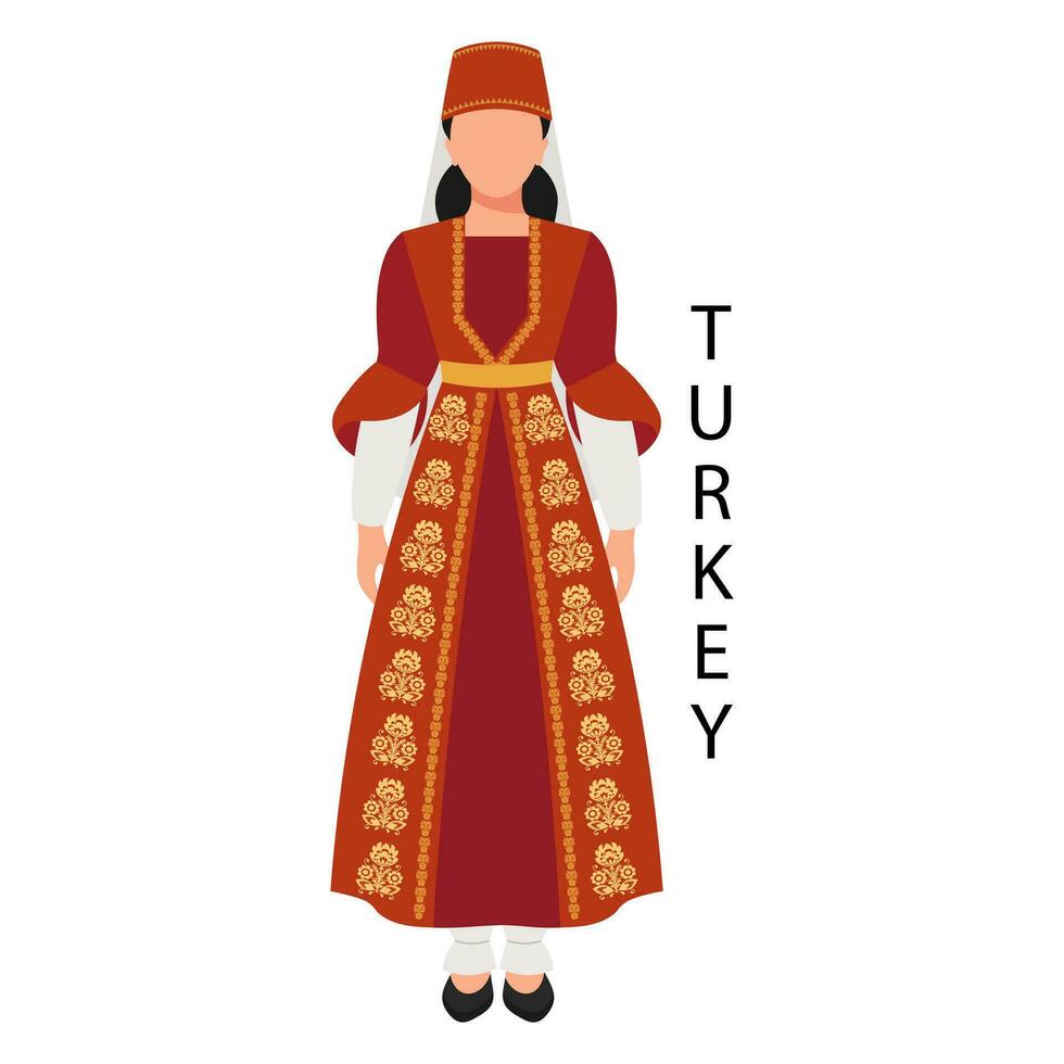 kvinna i turkiska folk kostym och huvudbonad. kultur och traditioner av Kalkon. illustration, vektor