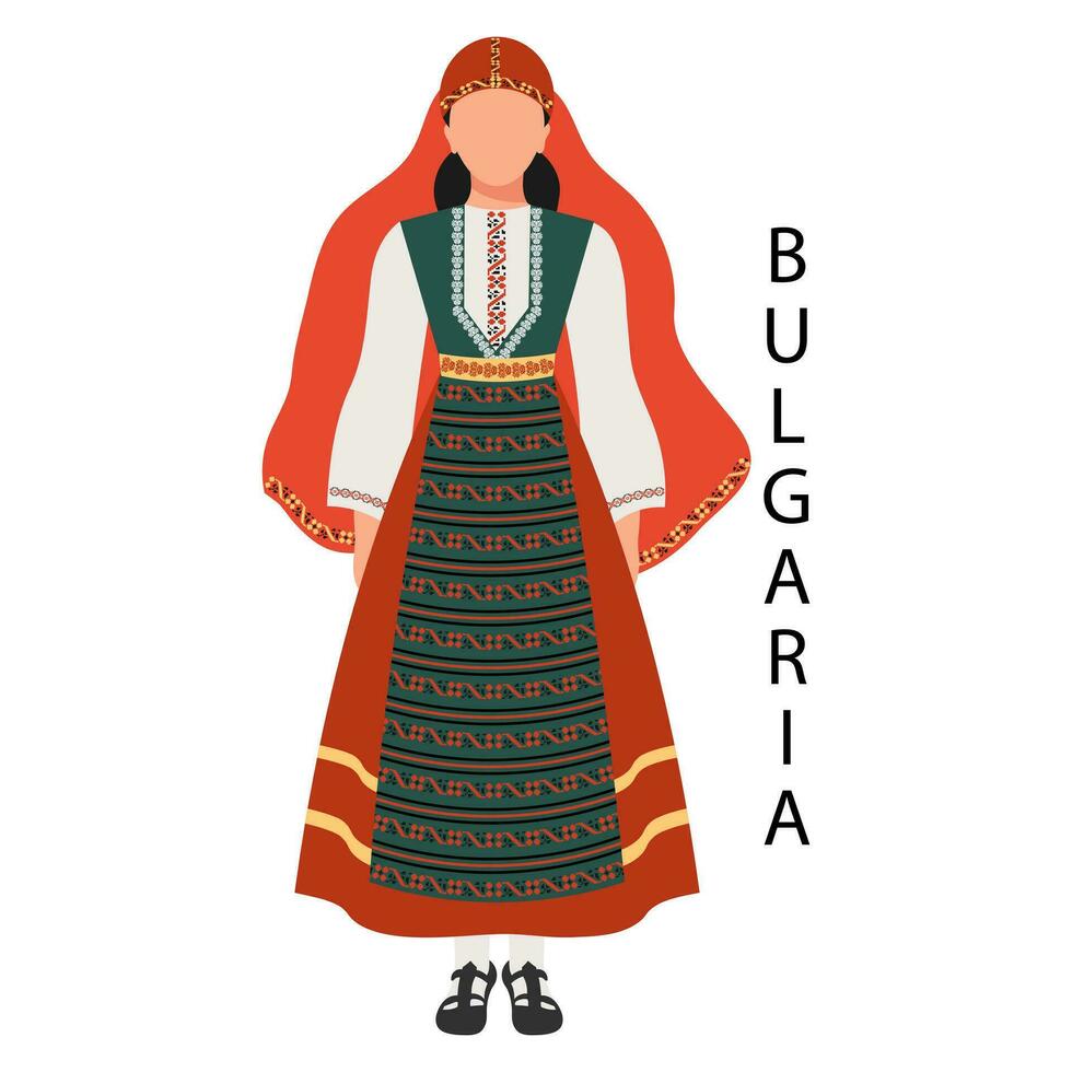 kvinna i bulgarian folk kostym. kultur och traditioner av bulgarien. illustration, vektor