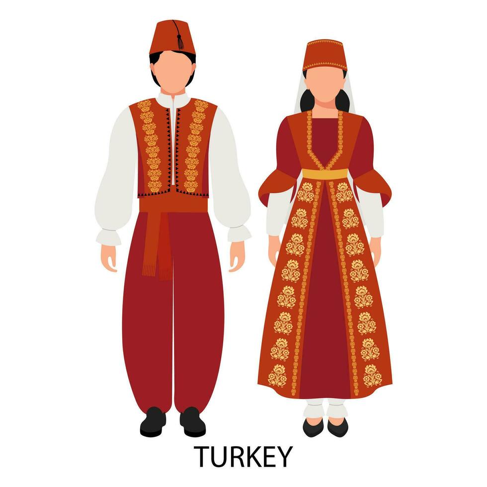 ein Mann und ein Frau im Türkisch Volk Kostüme. Kultur und Traditionen von Truthahn. Illustration, Vektor
