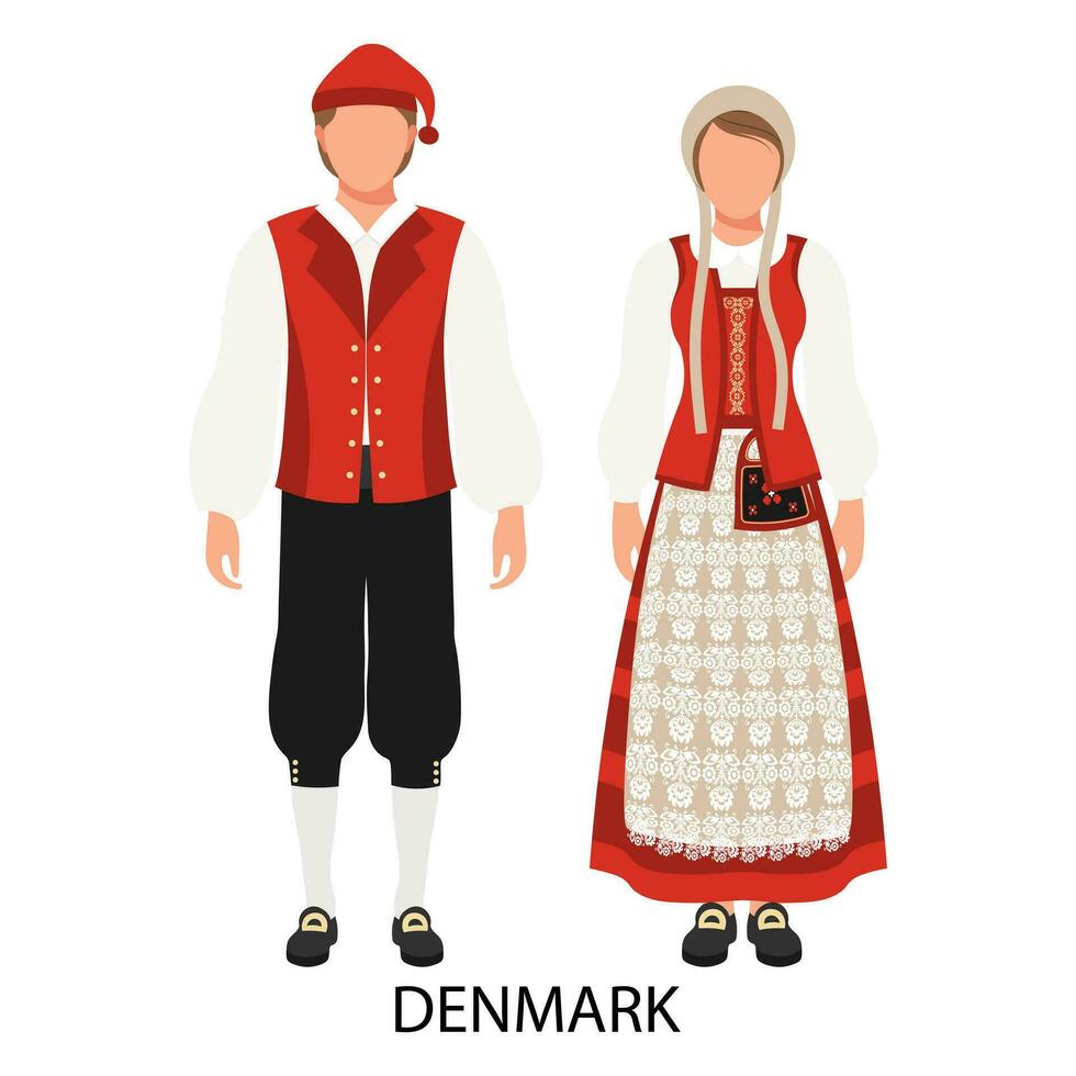 en par av en man och en kvinna i dansk folk kostymer. kultur och traditioner av Danmark. illustration, vektor