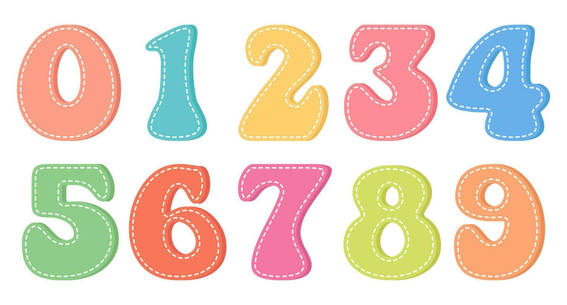 einstellen von Zahlen von 0 zu 9 und mathematisch Symbole im retro groovig Stil. Kinder- Zahlen. Design Elemente, drucken, Vektor