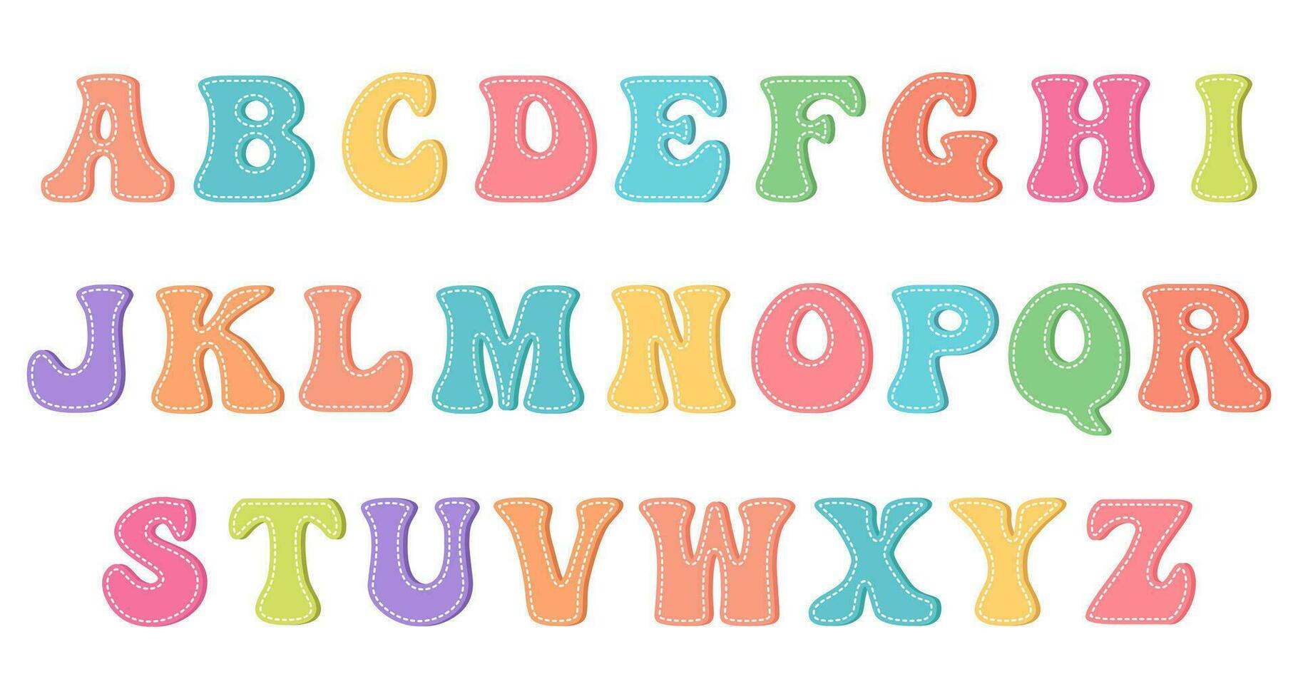 uppsättning av engelsk brev i retro stil, alfabet. barns design. design element, skriva ut, vektor
