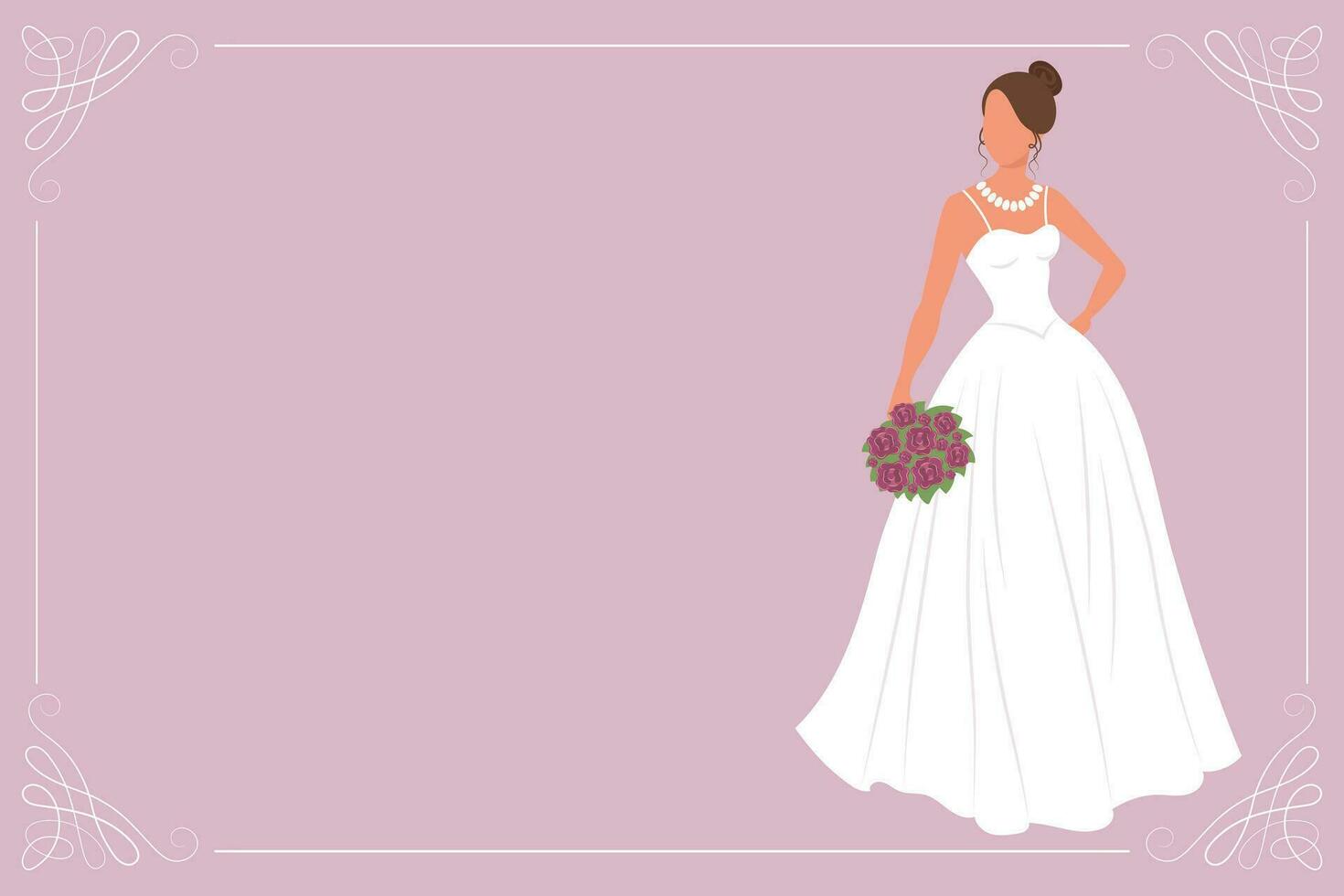brud i en vit bröllop klänning med en bukett av blommor. lyx bröllop baner mall för inbjudan. illustration, vektor