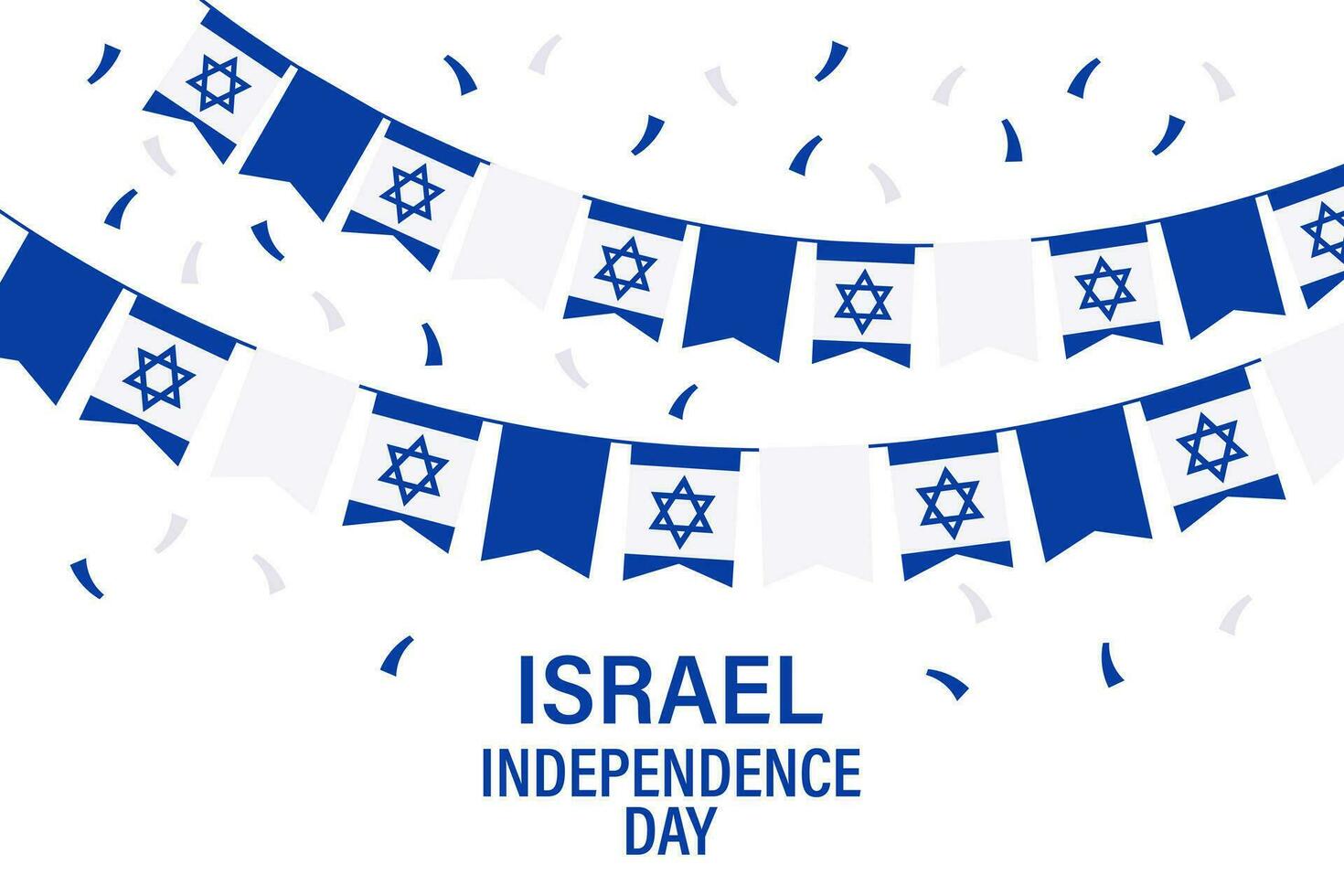 Israel oberoende dag. baner med en krans av blå och vit flaggor och konfetti, israeli flaggor. illustration, vektor