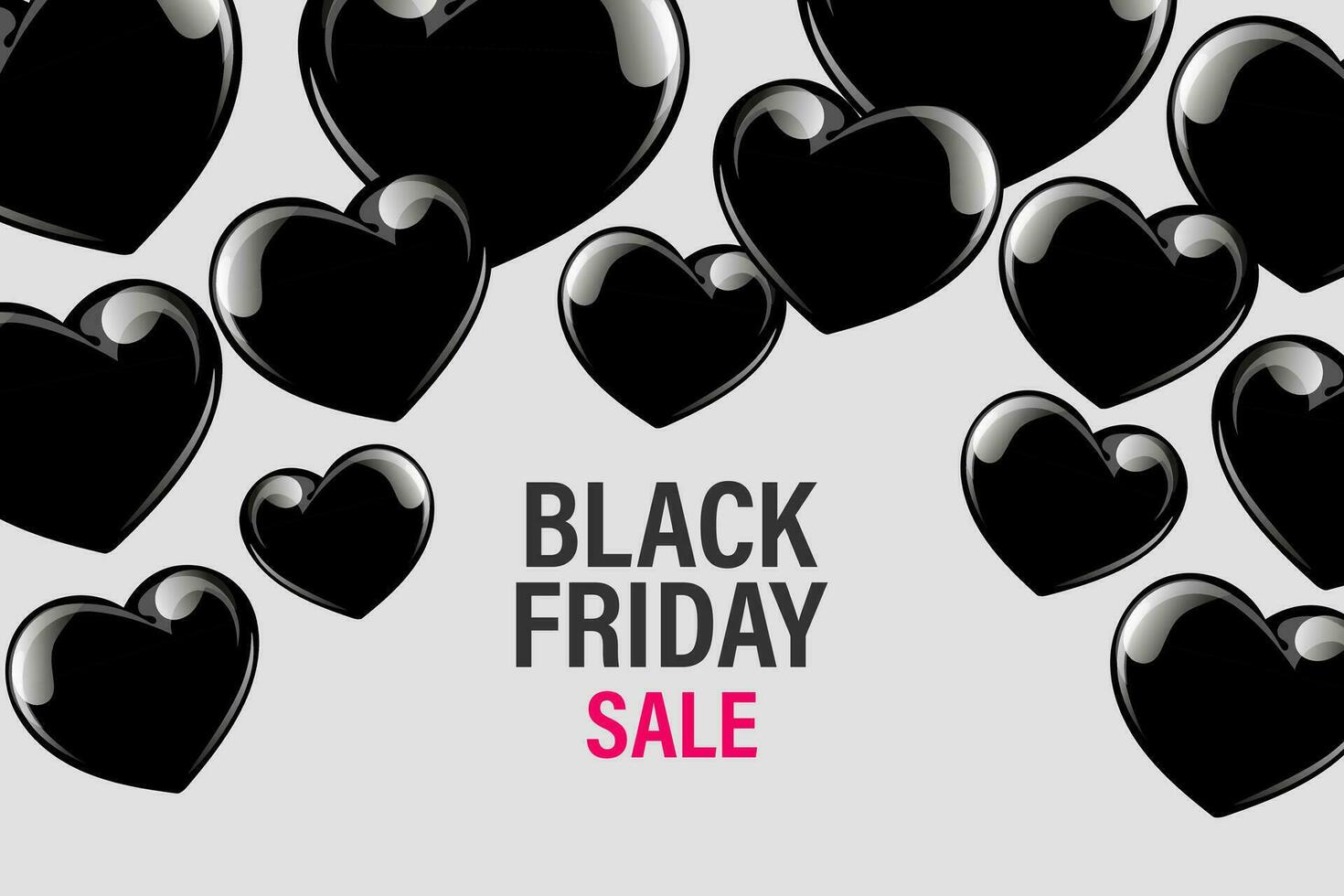 svart fredag försäljning baner med svart skinande ballonger hjärtan. minimal stil affisch med ballonger. vektor