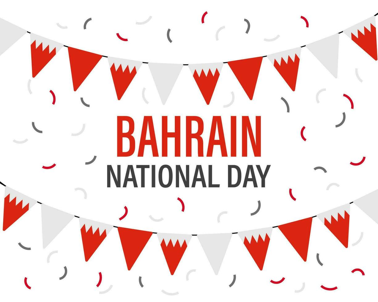 Bahrain Unabhängigkeit Tag, Bahrain National Tag. Banner mit ein Girlande von Flaggen und Konfetti. Poster, Vektor