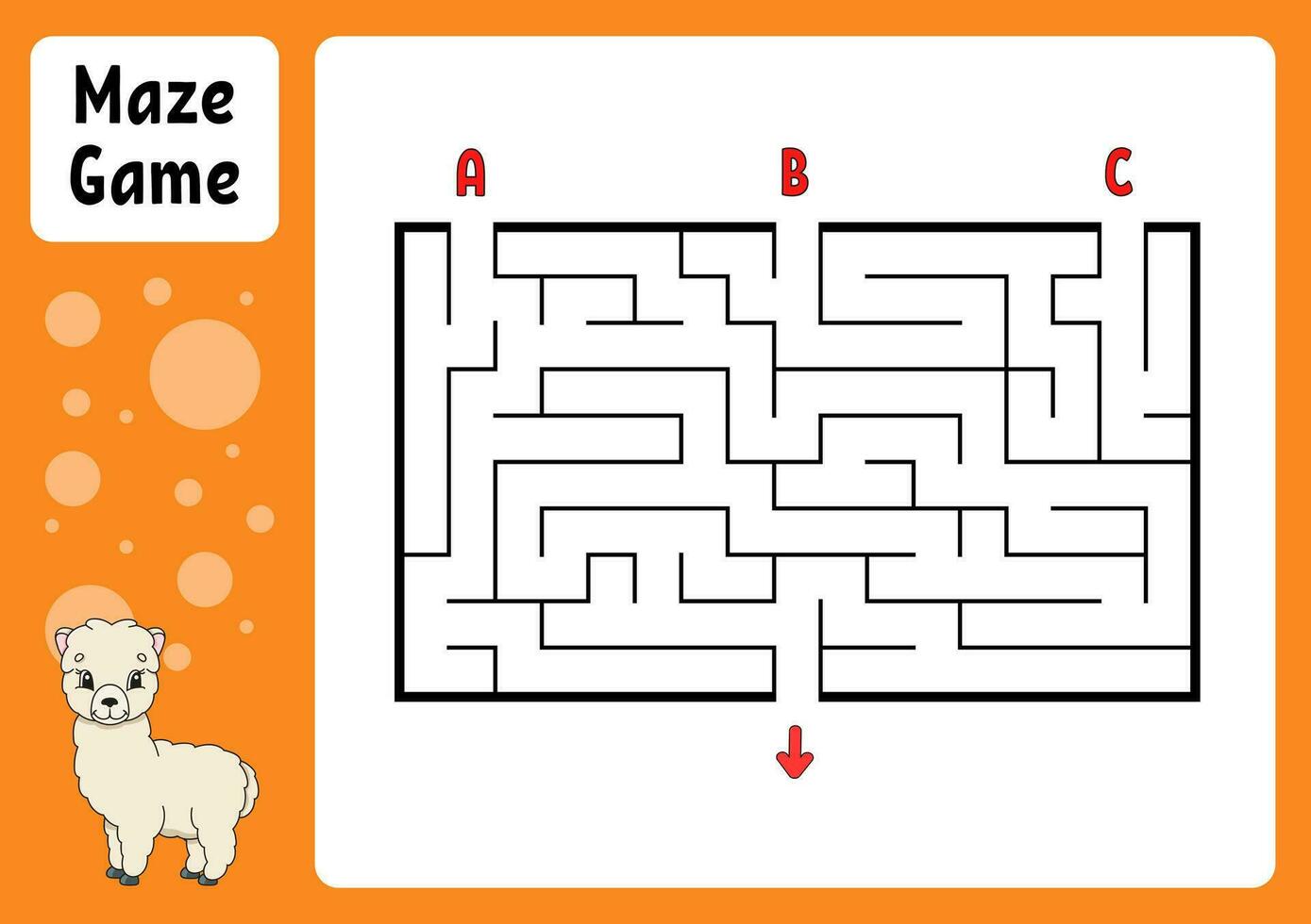 rechteckiges Labyrinth. Spiel für Kinder. drei Eingänge, ein Ausgang. Arbeitsblatt Bildung. Puzzle für Kinder. Labyrinth Rätsel. den richtigen Weg finden. Zeichentrickfigur. Vektor-Illustration. vektor