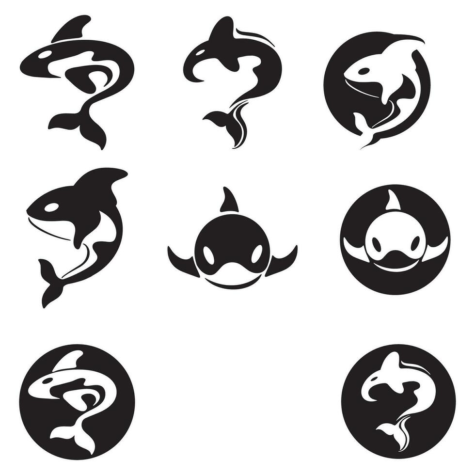 kreatives design des einfachen schwarzen orca-wal-tierschablonenlogos. tödliches Unterwassertier. logo für business, identität und branding. vektor