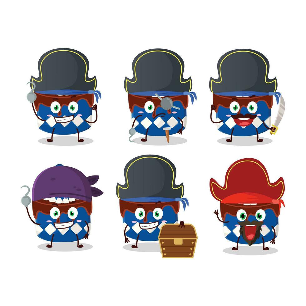 Karikatur Charakter von Schätzchen Kuchen Blaubeere mit verschiedene Piraten Emoticons vektor