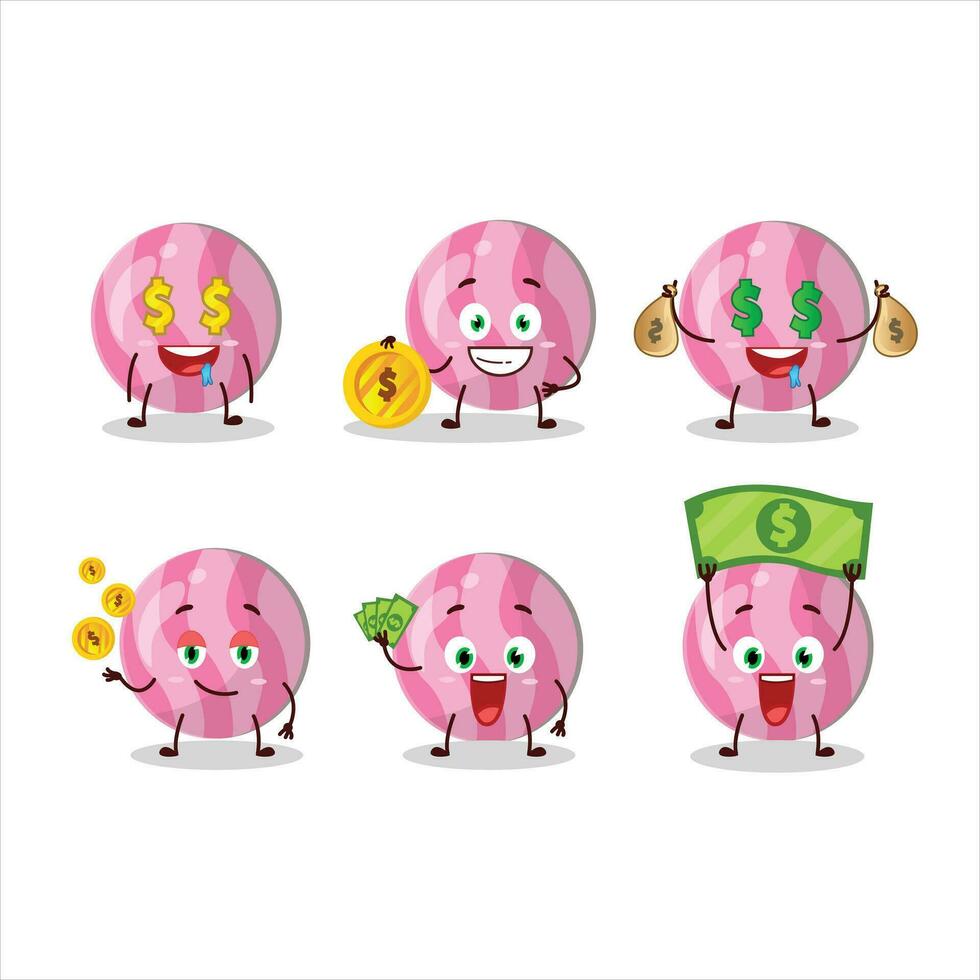 Rosa Süßigkeiten Karikatur Charakter mit süß Emoticon bringen Geld vektor