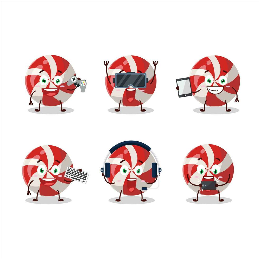 röd godis tecknad serie karaktär är spelar spel med olika söt uttryckssymboler vektor