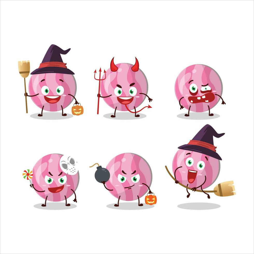 halloween uttryck uttryckssymboler med tecknad serie karaktär av rosa godis vektor