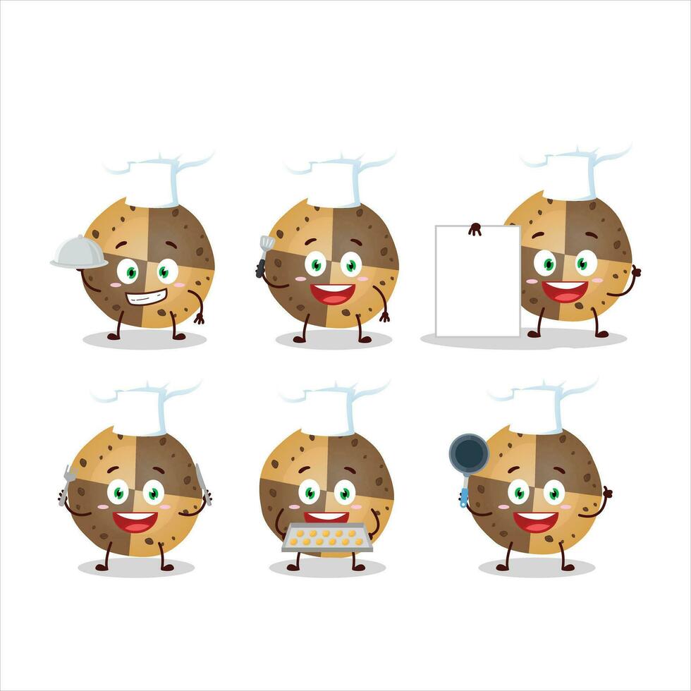 tecknad serie karaktär av söt småkakor med olika kock uttryckssymboler vektor
