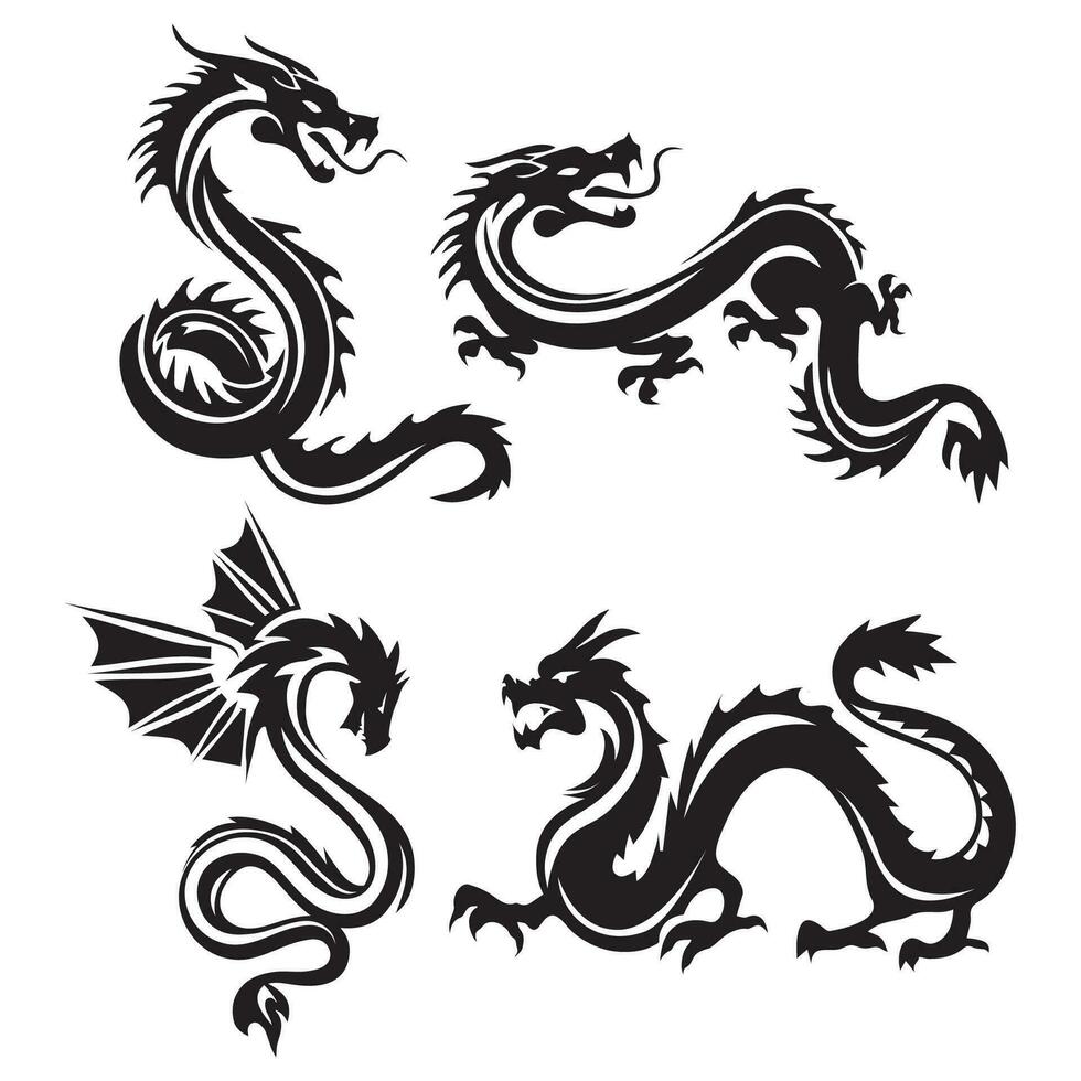 Drachen tätowieren Logo Design Silhouette vektor