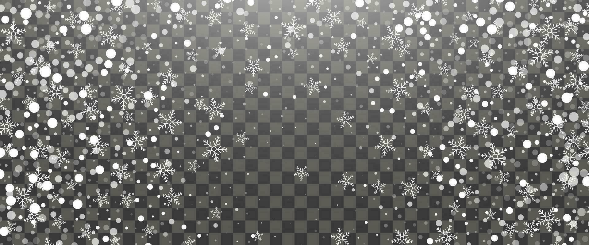 Schneefall und fallen Schneeflocken auf Hintergrund. Weiß Schneeflocken und Weihnachten Schnee. Vektor Illustration