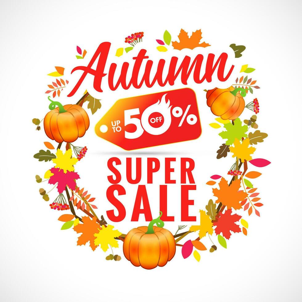 Herbst Super Verkauf Banner. Einkaufen Coupon. oben zu 50 Prozent aus Rabatt vektor