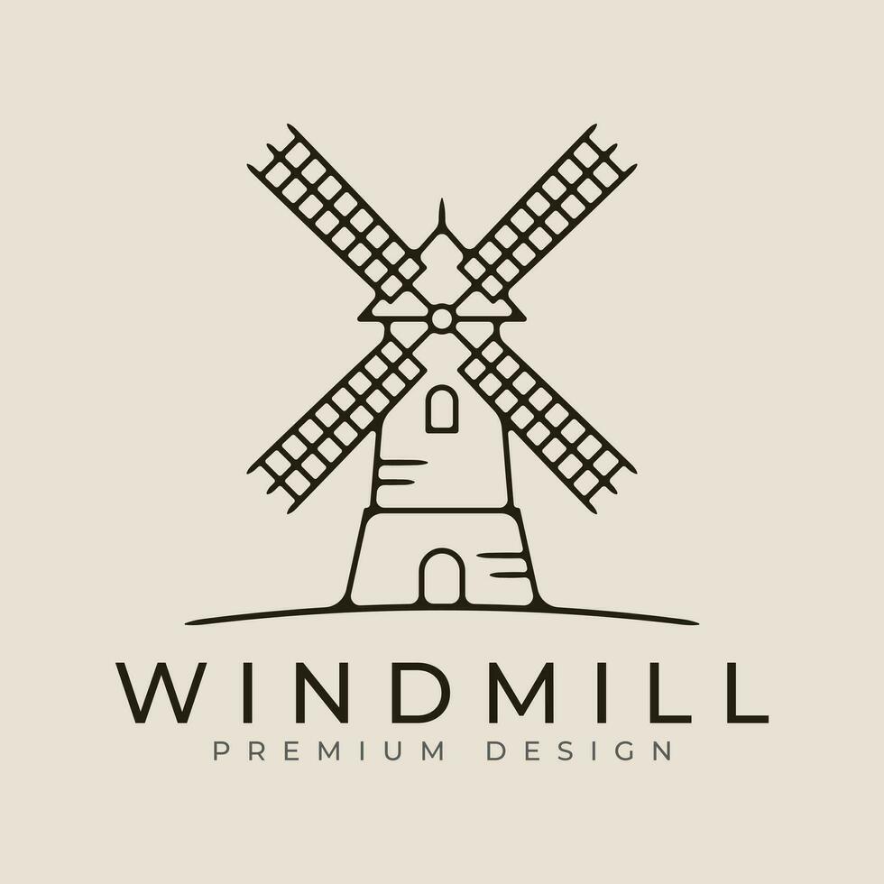 Windmühle Linie Kunst Logo Vektor Illustration mit minimalistisch Design. Bauernhof Haus Symbol Design.