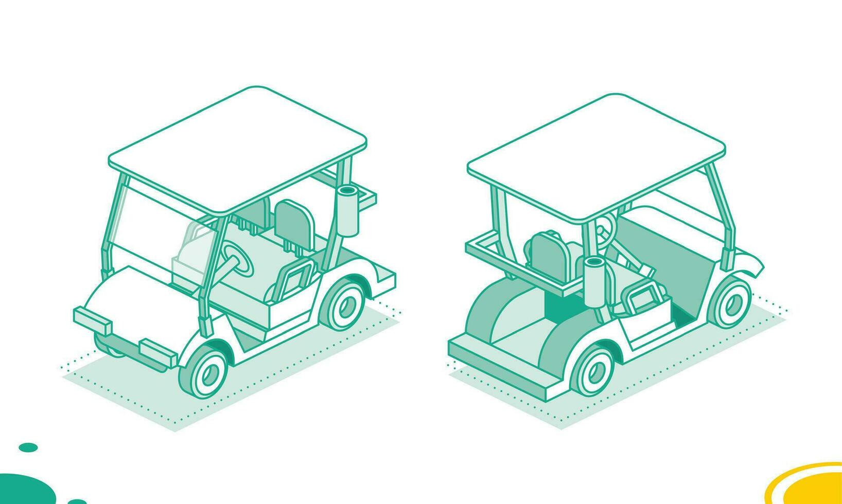Golf Wagen isoliert auf Weiß Hintergrund. isometrisch Golf Auto Symbol. Vorderseite und zurück Sicht. vektor