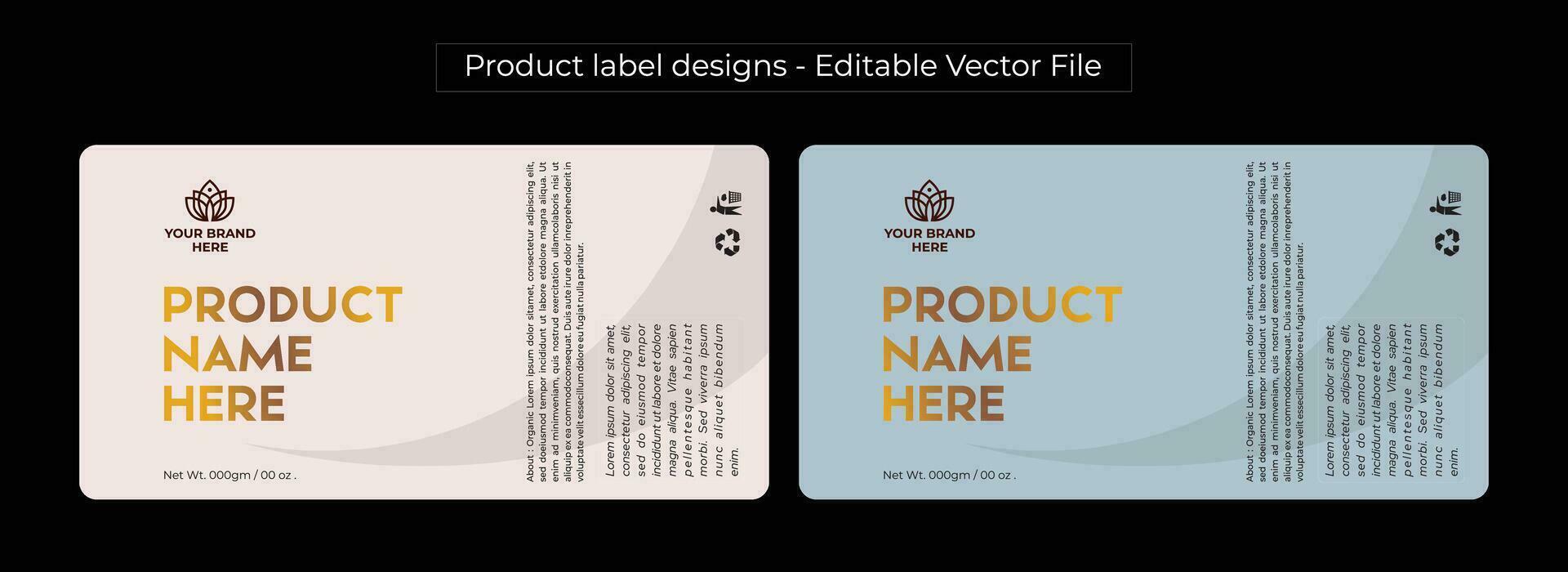 Produkt Etiketten Design auf ein schwarz Hintergrund editierbar Vektor Datei kostenlos herunterladen