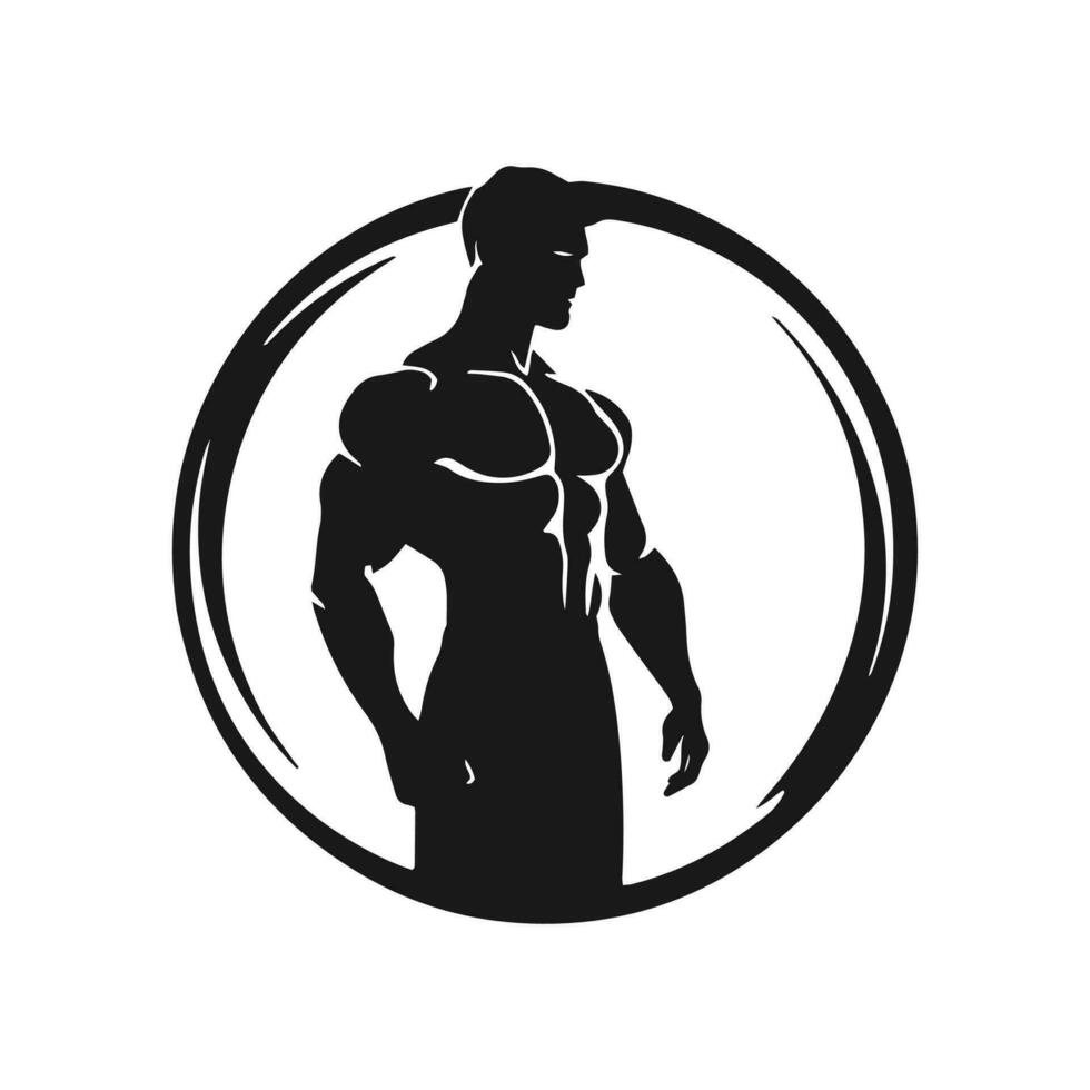 ein Logo von Stehen Mann Vektor isoliert Silhouette Design Fitnessstudio Konzept Symbol im Kreis
