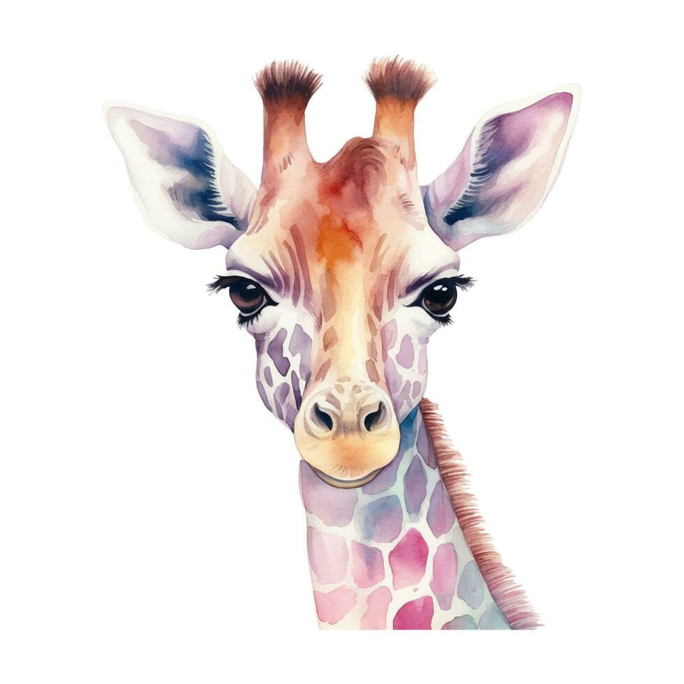 vattenfärg giraff. vektor illustration med hand dragen söt giraff. klämma konst bild.