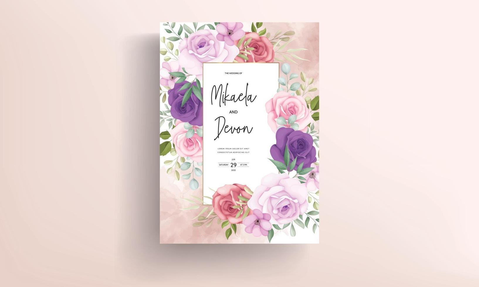 schöne Hochzeitseinladungsentwürfe mit schönen Blumenornamenten vektor