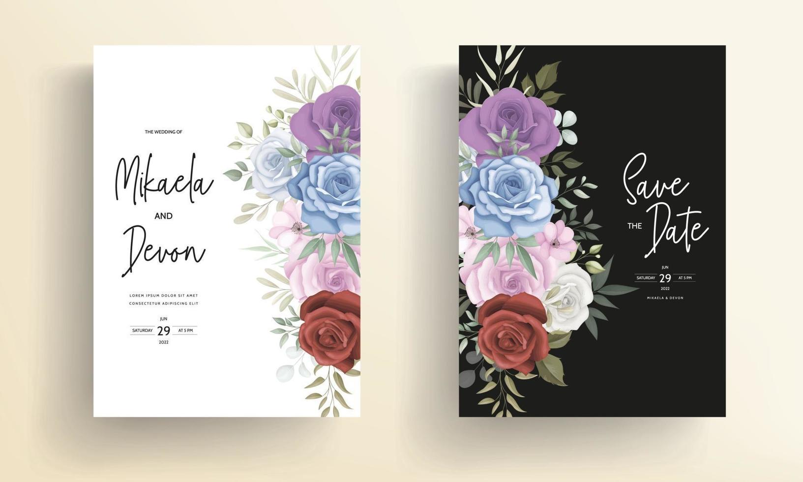 elegantes Blumenhochzeitseinladungskartendesign vektor