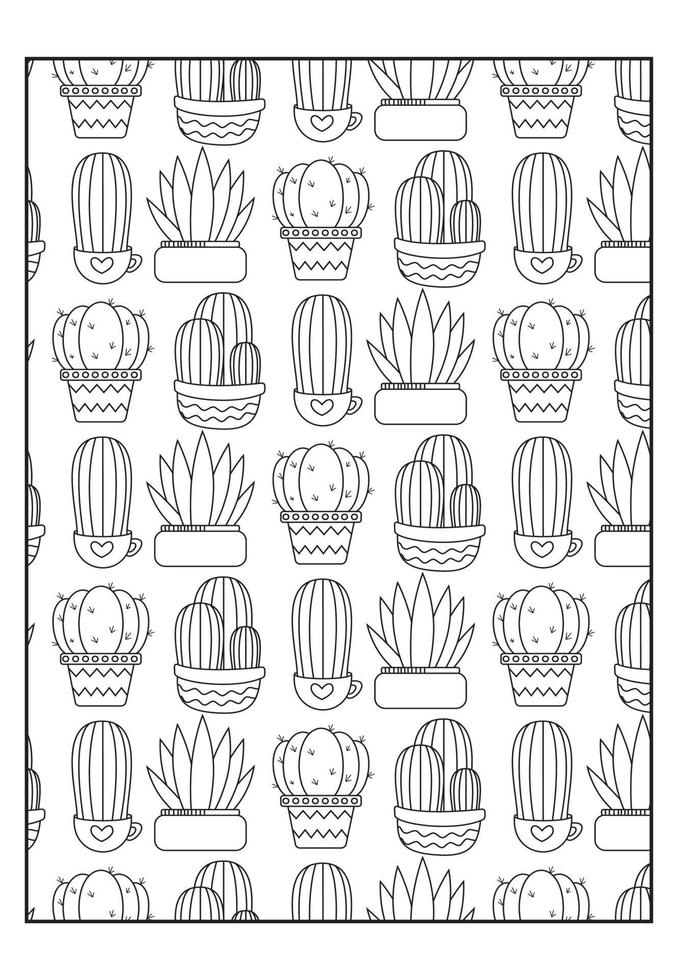 Malvorlagen Kakteen und saftige Erwachsene Malbuch vektor