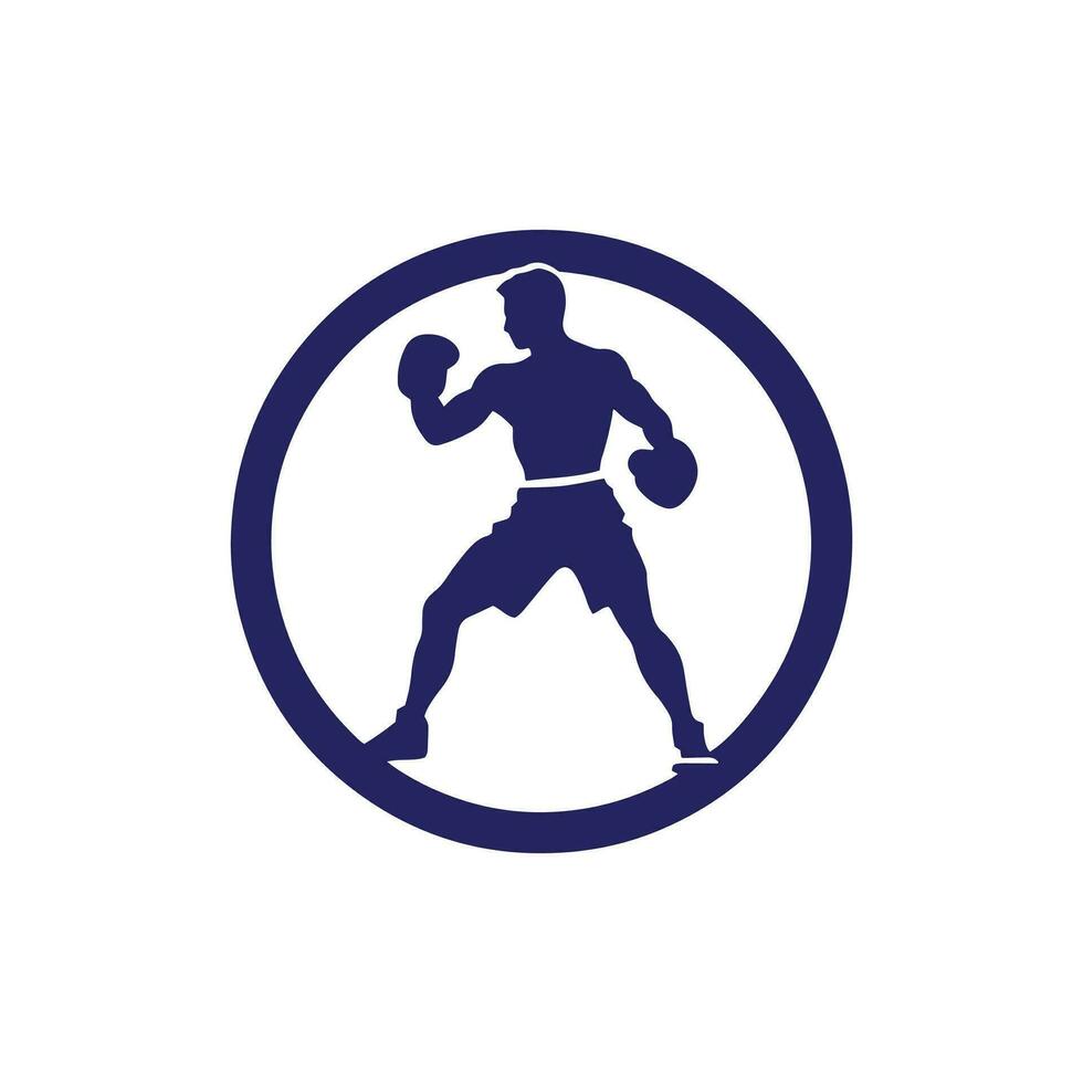 Logo von Mann Symbol Vektor Silhouette isoliert Design im Kreis Bodybuilder, Fitnessstudio Konzept Blau Symbol
