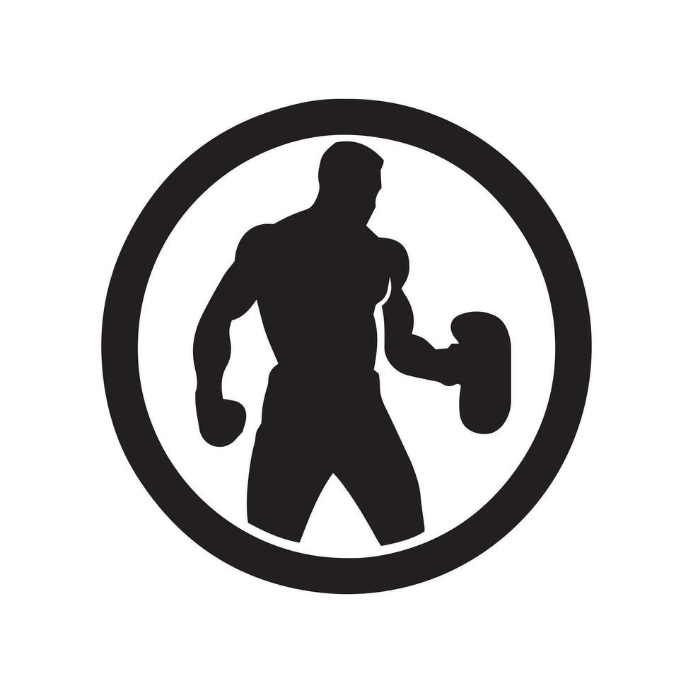 Logo von Mann Symbol Vektor Silhouette isoliert Design im Kreis Bodybuilder, Fitnessstudio Konzept dunkel Logo