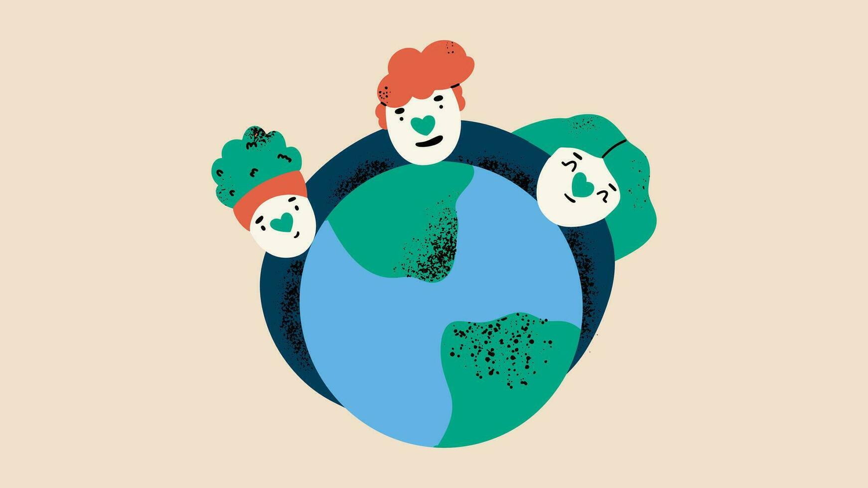 de begrepp av skyddande de miljö, planet, ekologi. de familj omfamnar de planet. hand dragen stil vektor illustration för jord dag.